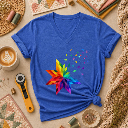 Rainbow Quilt Star Patchwork Pride Women's V-Neck - Heather True Royal