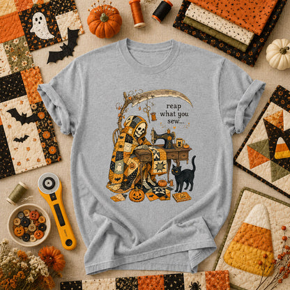 Reap What You Sew Skeleton Halloween T-Shirt - Athletic Heather