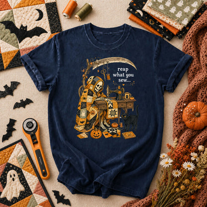 Reap What You Sew Skeleton Halloween T-Shirt - Navy