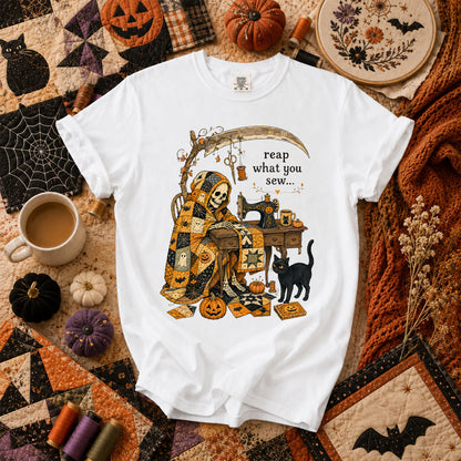 Reap What You Sew Skeleton Halloween T-Shirt - White