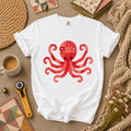 Red Patchwork Octopus Floral Quilt T-Shirt