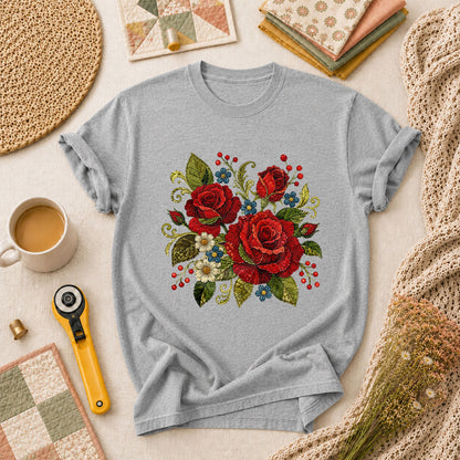 Red Rose Bouquet Wildflowers Vintage Floral T-Shirt - Athletic Heather