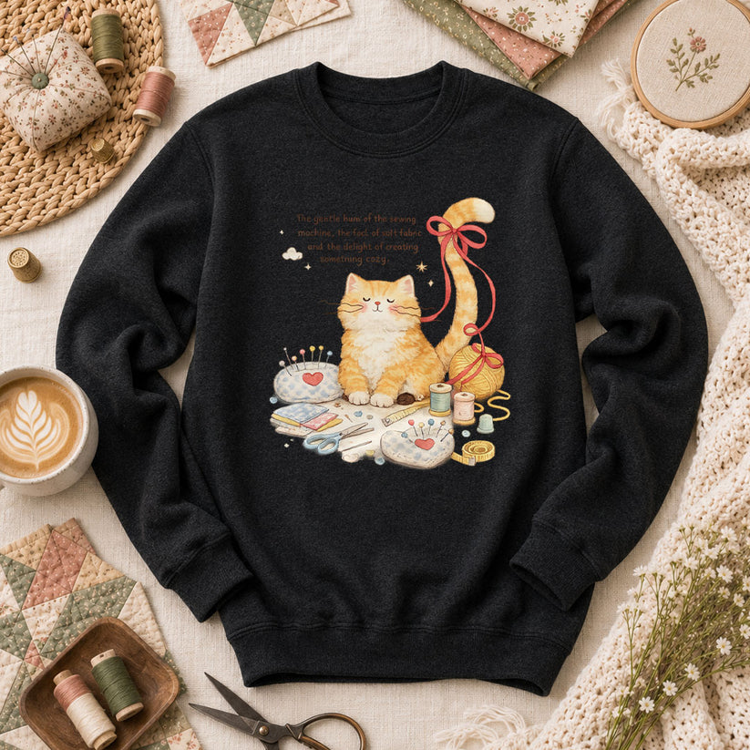 Relaxing Cat Gentle Hum Of Sewing Long Sleeve - Black