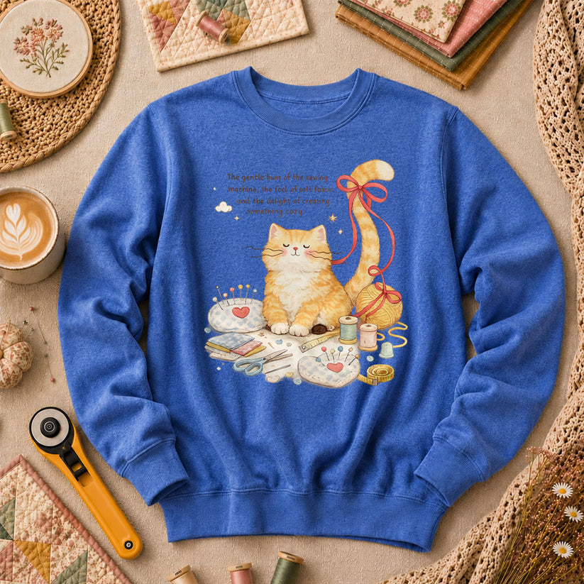 Relaxing Cat Gentle Hum Of Sewing Long Sleeve - Heather True Royal