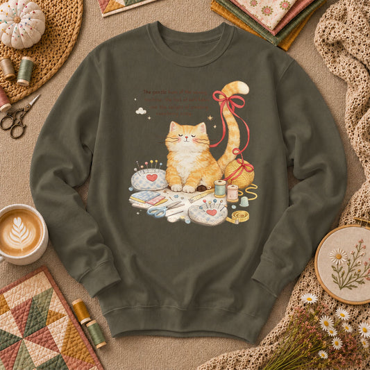 Relaxing Cat Gentle Hum Of Sewing Long Sleeve - Military Green