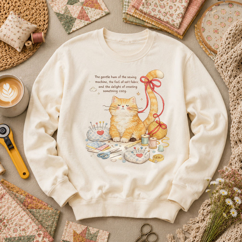 Relaxing Cat Gentle Hum Of Sewing Long Sleeve - Natural