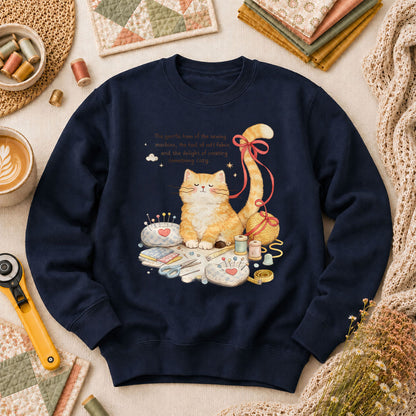 Relaxing Cat Gentle Hum Of Sewing Long Sleeve - Navy