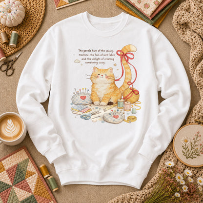Relaxing Cat Gentle Hum Of Sewing Long Sleeve - White