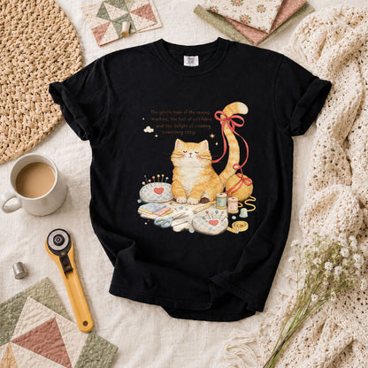 Relaxing Cat Gentle Hum Of Sewing T-Shirt - Black