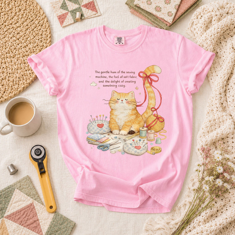 Relaxing Cat Gentle Hum Of Sewing T-Shirt - Blossom