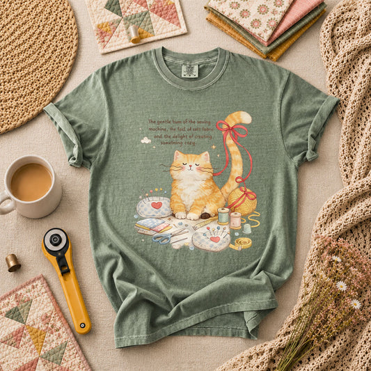 Relaxing Cat Gentle Hum Of Sewing T-Shirt - Forest Green
