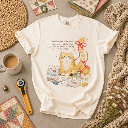Relaxing Cat Gentle Hum Of Sewing T-Shirt - Ivory