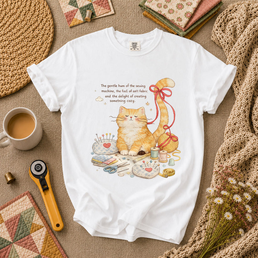 Relaxing Cat Gentle Hum Of Sewing T-Shirt - White