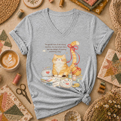 Relaxing Cat Gentle Hum Of Sewing Women's V-Neck - Sport Grey