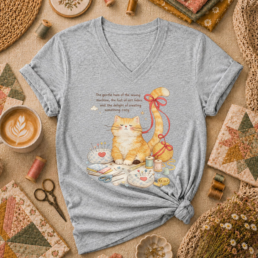 Relaxing Cat Gentle Hum Of Sewing Women's V-Neck - Sport Grey