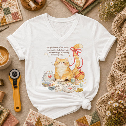 Relaxing Cat Gentle Hum Of Sewing Women's V-Neck - White