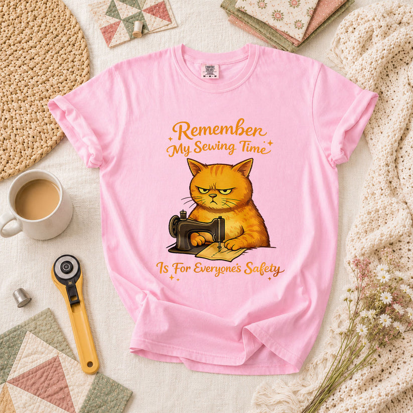 Remember My Sewing Time Is For Everyone Safety Angry Cat T-Shirt - Blossom
