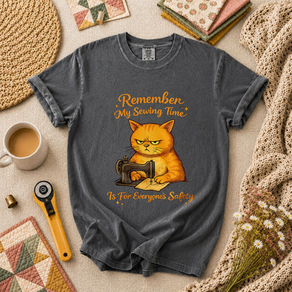 Remember My Sewing Time Is For Everyone Safety Angry Cat T-Shirt - Grey