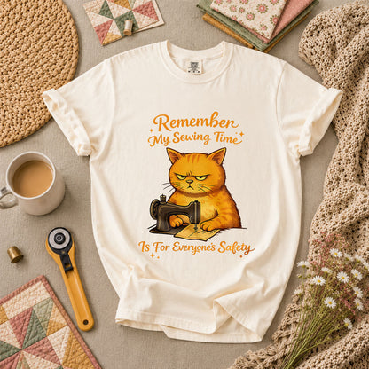 Remember My Sewing Time Is For Everyone Safety Angry Cat T-Shirt - Ivory