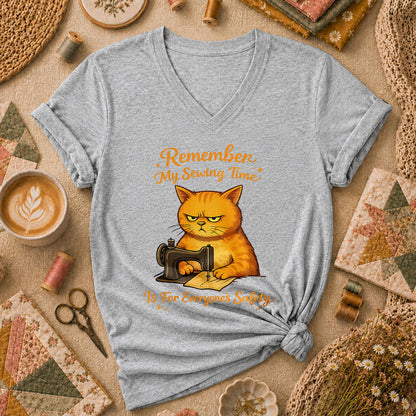 Remember My Sewing Time Is For Everyone Safety Angry Cat Women's V-Neck - Sport Grey