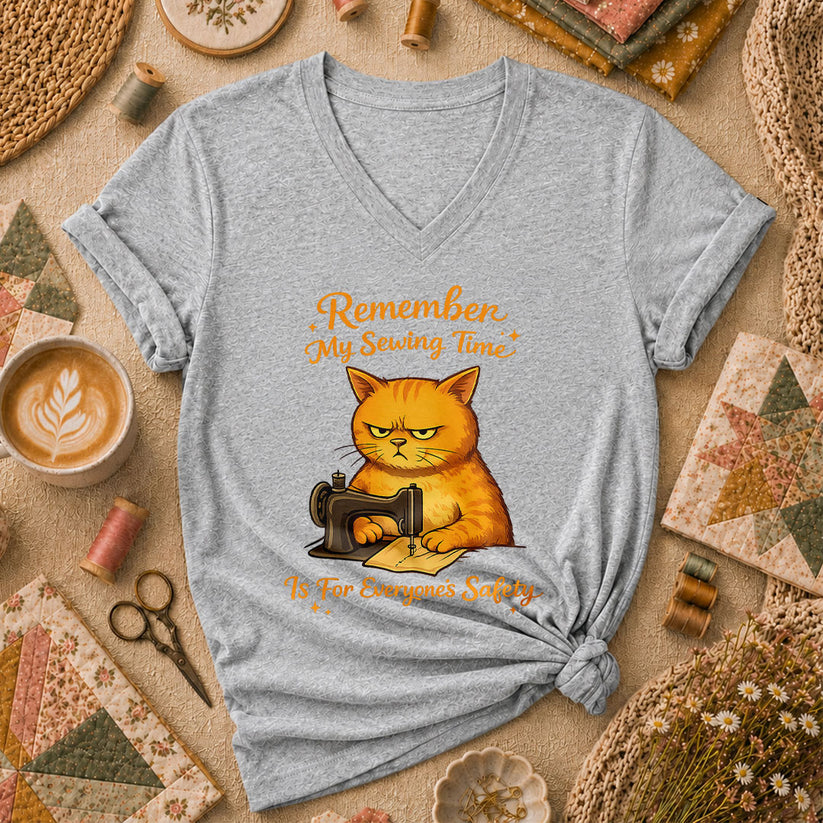Remember My Sewing Time Is For Everyone Safety Angry Cat Women's V-Neck - Sport Grey