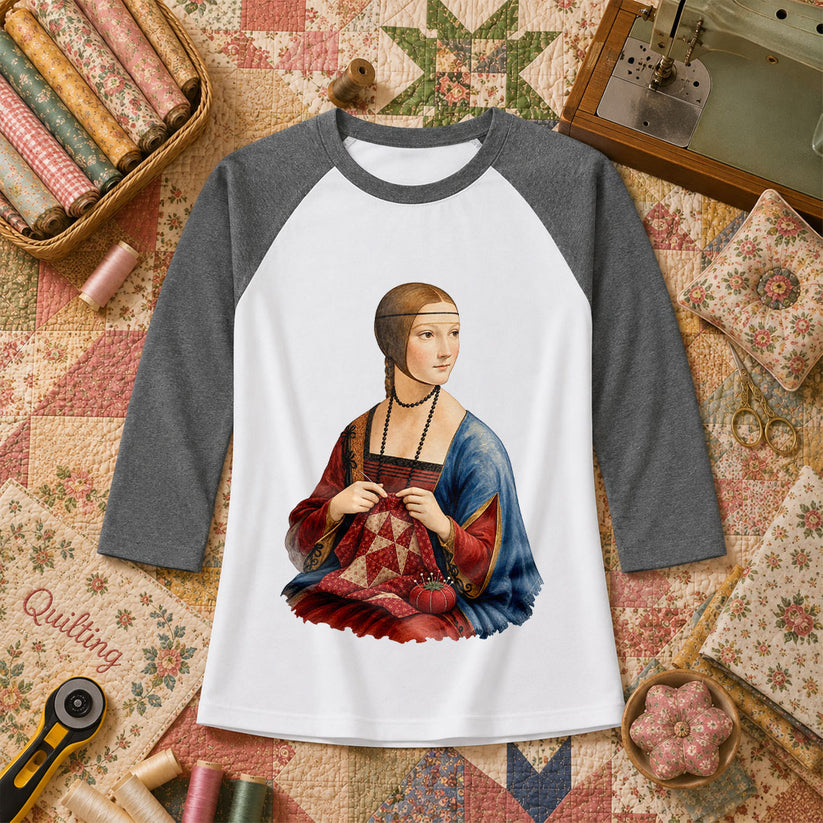Renaissance Lady Quilting Vintage Portrait Raglan Sleeve - Deep Heather