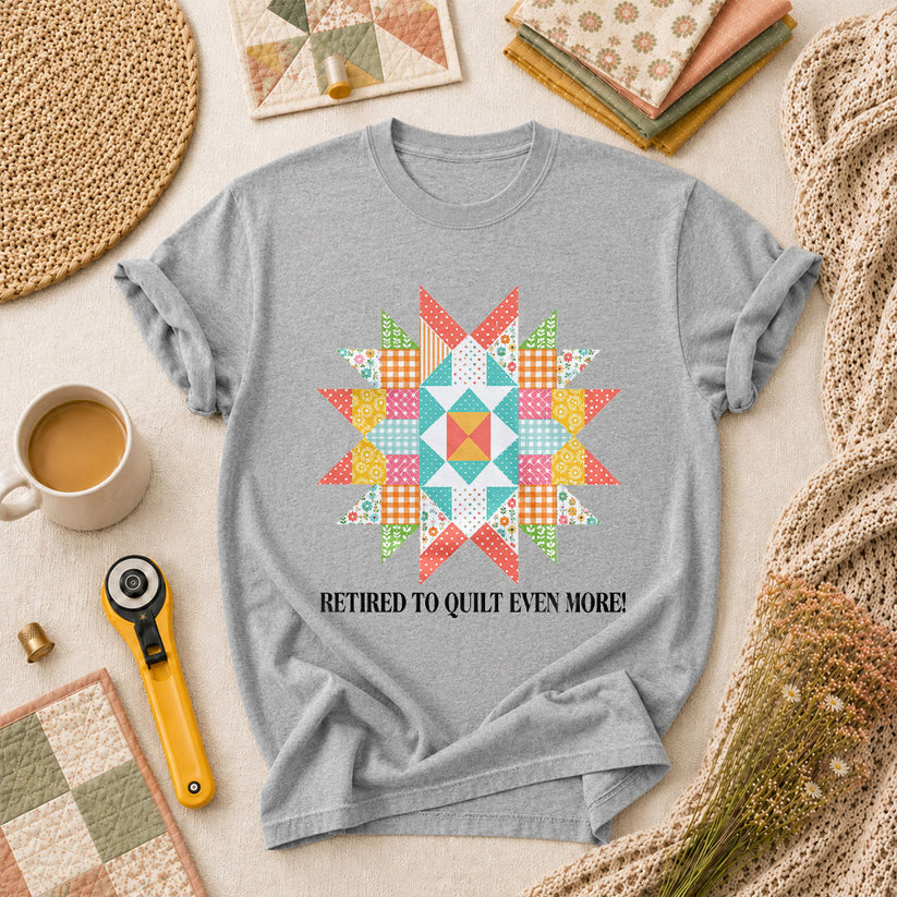 Retired To Quilt Even More Patchwork Star T-Shirt - Athletic Heather