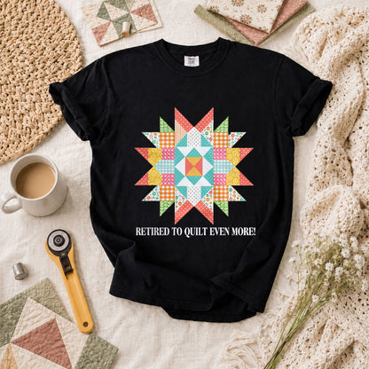 Retired To Quilt Even More Patchwork Star T-Shirt - Black