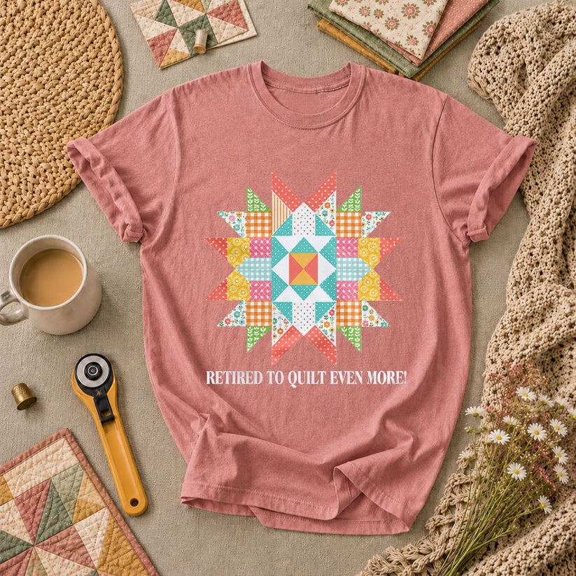 Retired To Quilt Even More Patchwork Star T-Shirt - Heather Mauve