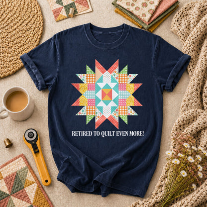 Retired To Quilt Even More Patchwork Star T-Shirt - Navy