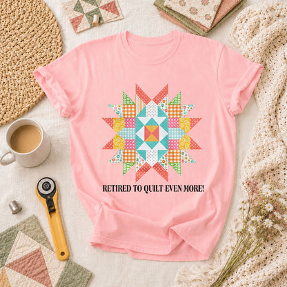Retired To Quilt Even More Patchwork Star T-Shirt - Pink