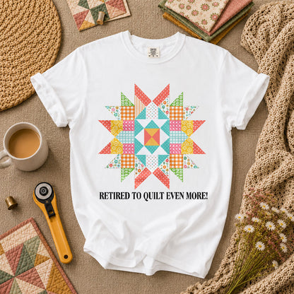 Retired To Quilt Even More Patchwork Star T-Shirt - White