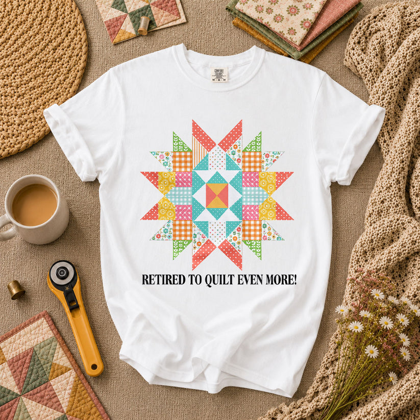 Retired To Quilt Even More Patchwork Star T-Shirt - White