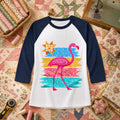 Retro Flamingo Floral Stripes Quilt Star Raglan Sleeve