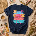 Retro Flamingo Floral Stripes Quilt Star T-Shirt