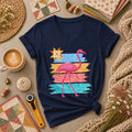 Retro Flamingo Floral Stripes Quilt Star Women's V-Neck