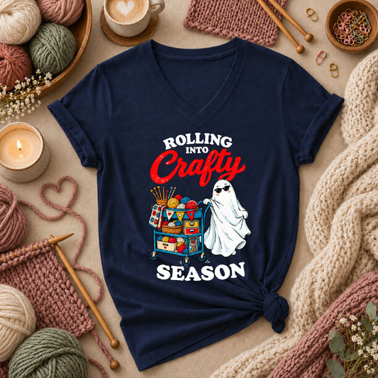 Rolling Into Crafty Season Ghost Women's V-Neck