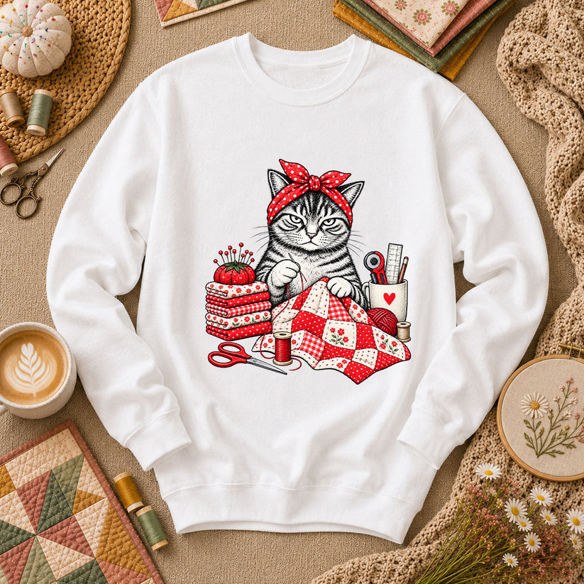 Rosie Bandana Cat Quilter Long Sleeve - White