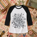 Rotary Cutter And Flowers Line Art Bouquet Raglan Sleeve