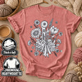 Rotary Cutter And Flowers Line Art Bouquet T-Shirt