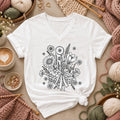 Rotary Cutter And Flowers Line Art Bouquet Women's V-Neck