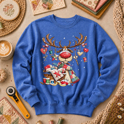 Rudolph Red Nose Reindeer With Quilt Basket Long Sleeve - Heather True Royal