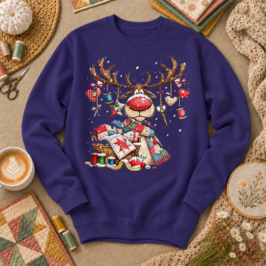 Rudolph Red Nose Reindeer With Quilt Basket Long Sleeve - Purple