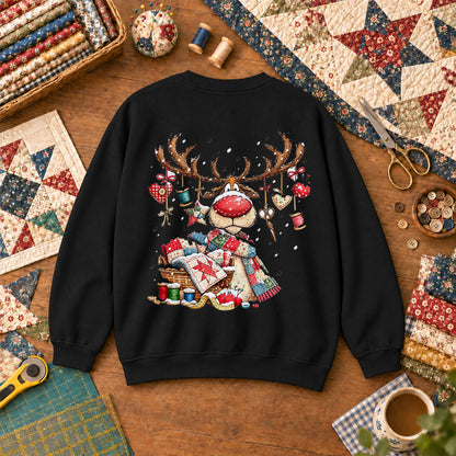 Rudolph Red Nose Reindeer With Quilt Basket Sweatshirt - Black