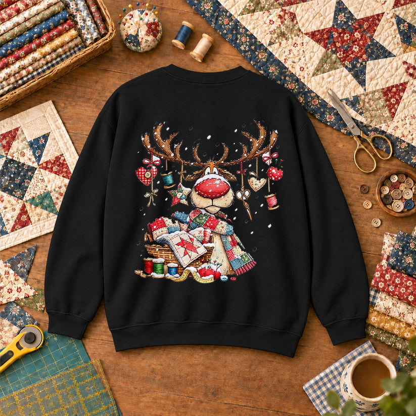 Rudolph Red Nose Reindeer With Quilt Basket Sweatshirt - Black