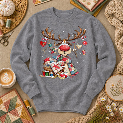 Rudolph Red Nose Reindeer With Quilt Basket Sweatshirt - Graphite Heather
