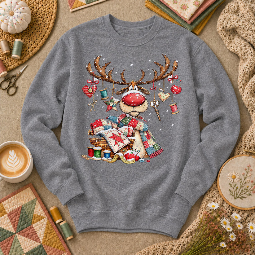 Rudolph Red Nose Reindeer With Quilt Basket Sweatshirt - Graphite Heather