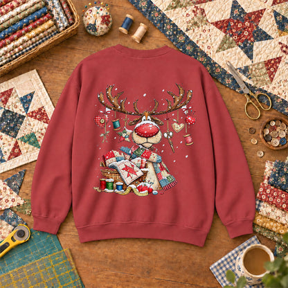 Rudolph Red Nose Reindeer With Quilt Basket Sweatshirt - Heather Red