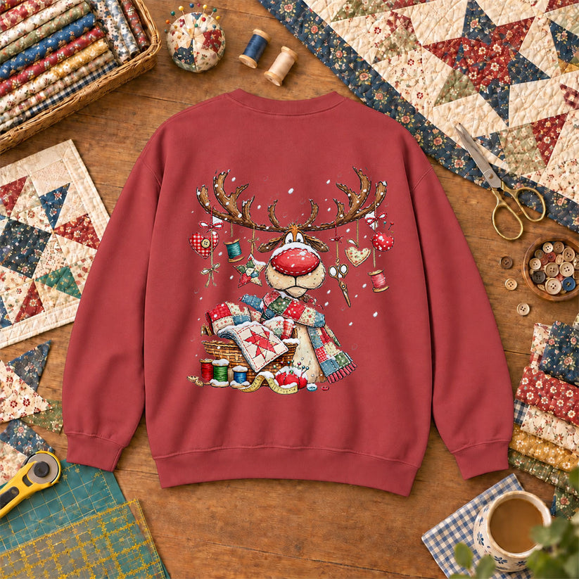 Rudolph Red Nose Reindeer With Quilt Basket Sweatshirt - Heather Red