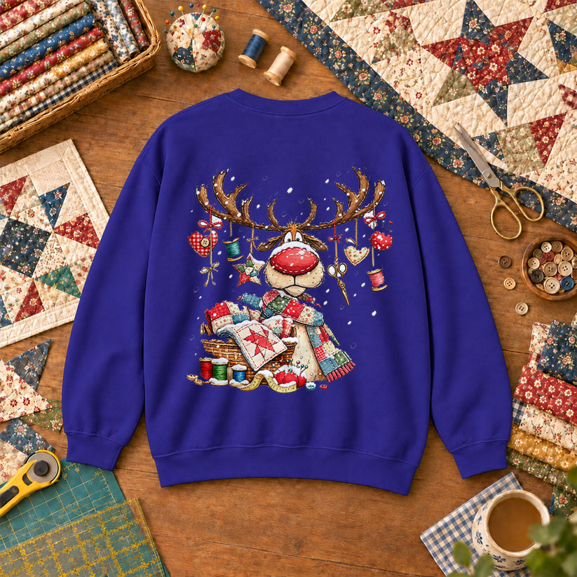 Rudolph Red Nose Reindeer With Quilt Basket Sweatshirt - Royal